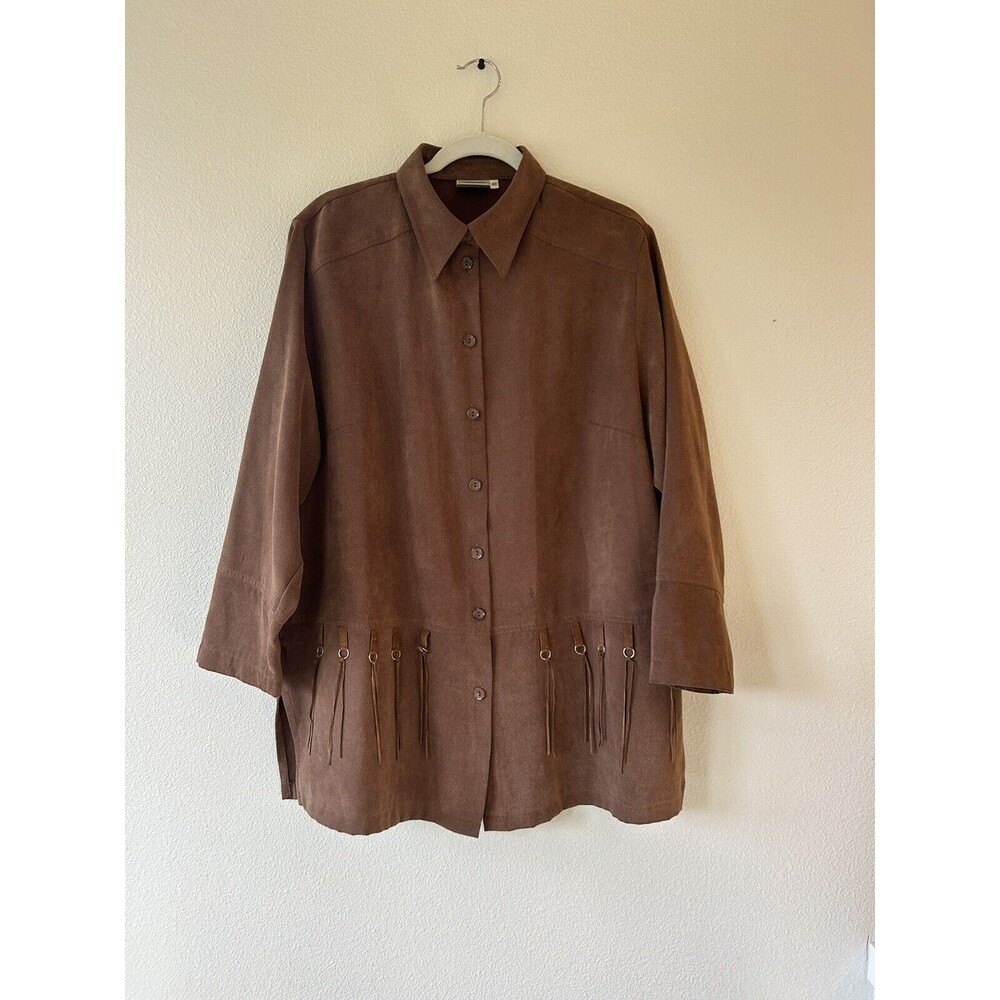 Vintage Western Boho Fringe Jacket Shirt Luigi Lambertino 70’s Button Down 3XL